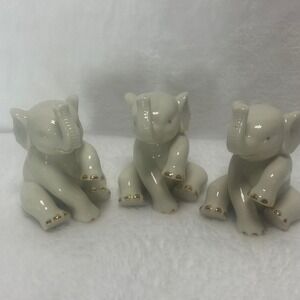 VTG 3 Lenox China Jewels Sitting Baby Elephants Porcelain Gold Accents Christmas